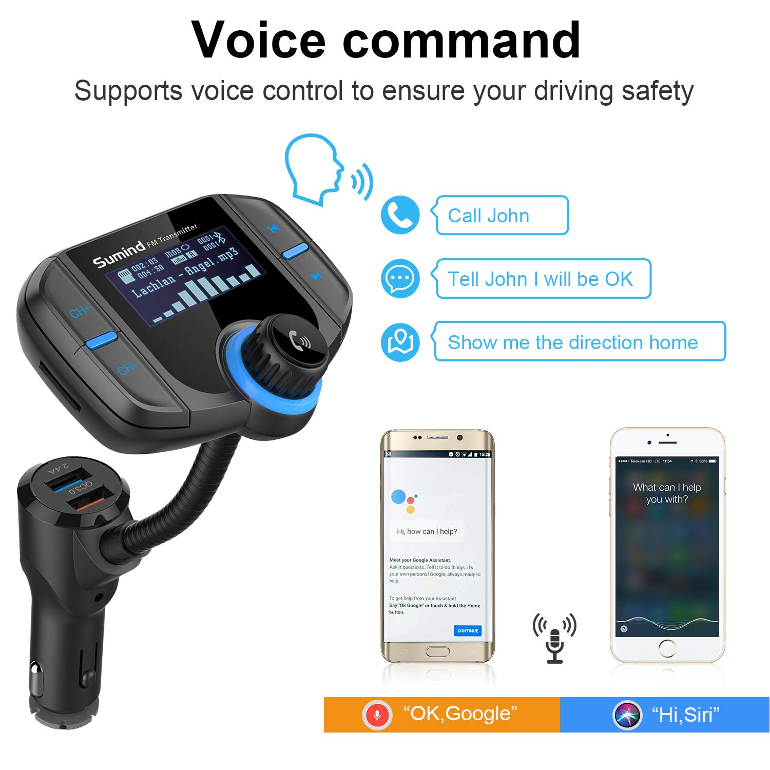 Anker Roav SmartCharge F3 Wireless Bluetooth 4.2 FM Transmitter for Car