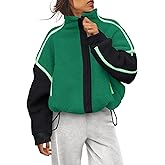 Yanekop Womens Fleece Jacket Zip Up Fuzzy Sherpa Jackets Long Sleeve Winter Coats Striped Warm Outwear with Pockets