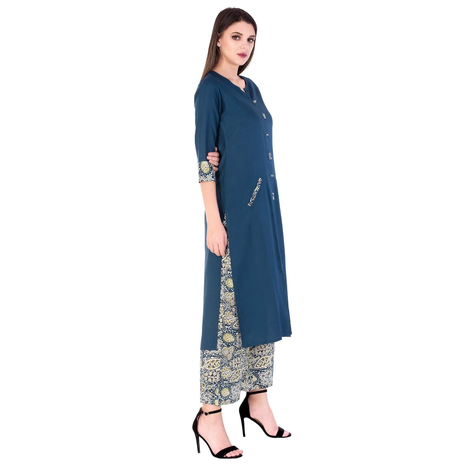 khushal k women's rayon solid kurta with palazzo set