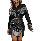 Floerns Women's Fringe Trim Long Sleeve Shirts Button Front Collared Blouse Tops