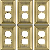 Dyekou Metal Wall Plate for Electrical Outlets, Decorative Antique Brass Switch Plates Outlet Cover, Light Switch Cover Plate, 1-Gang Wall Plates (Duplex Outlet, 6 Pack)