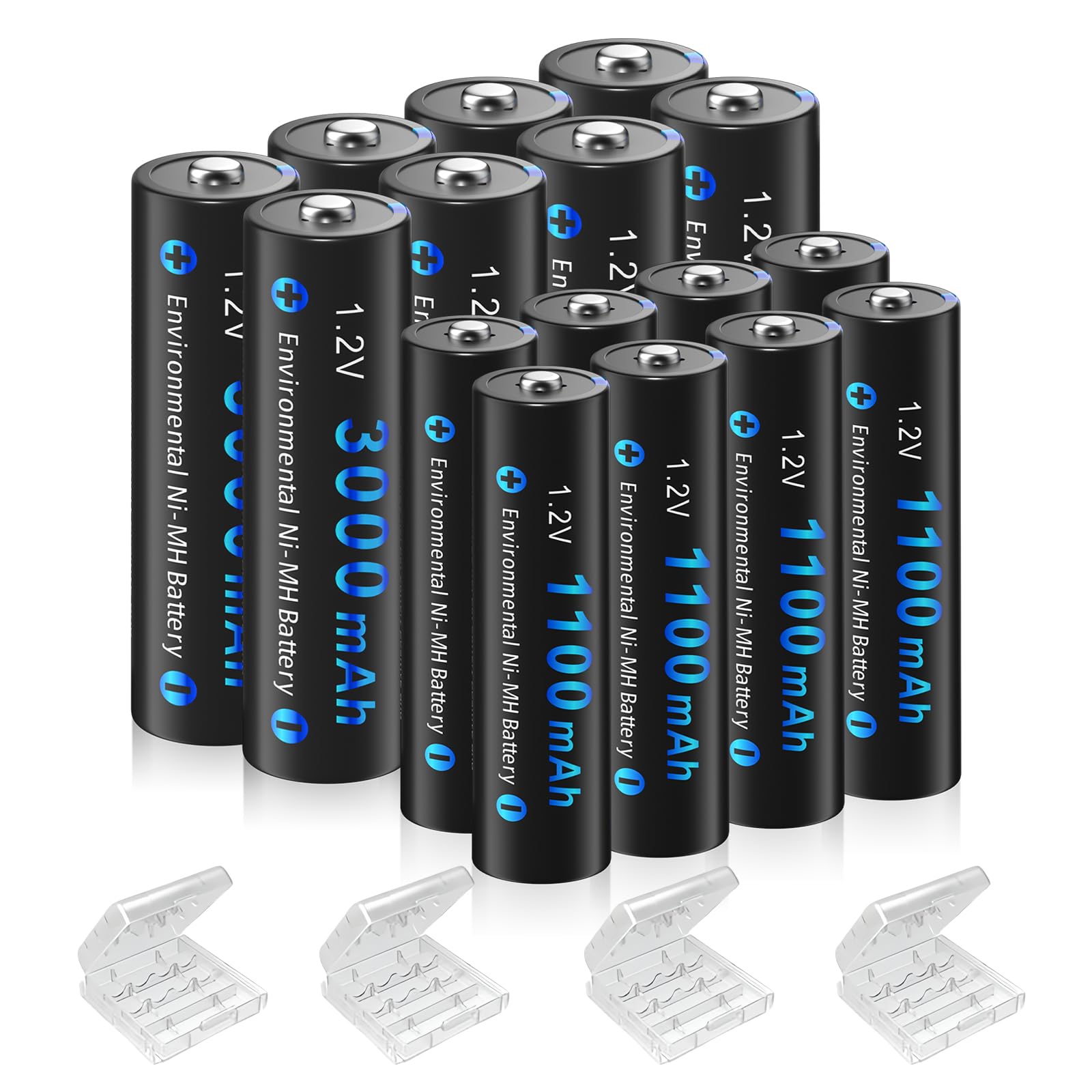 CITYORK 16pcs Ni-MH AA AAA Rechargable Batteries Combo (8 X 3000mAh AA Batteries and 8 X 1100mAh AAA Batteries)