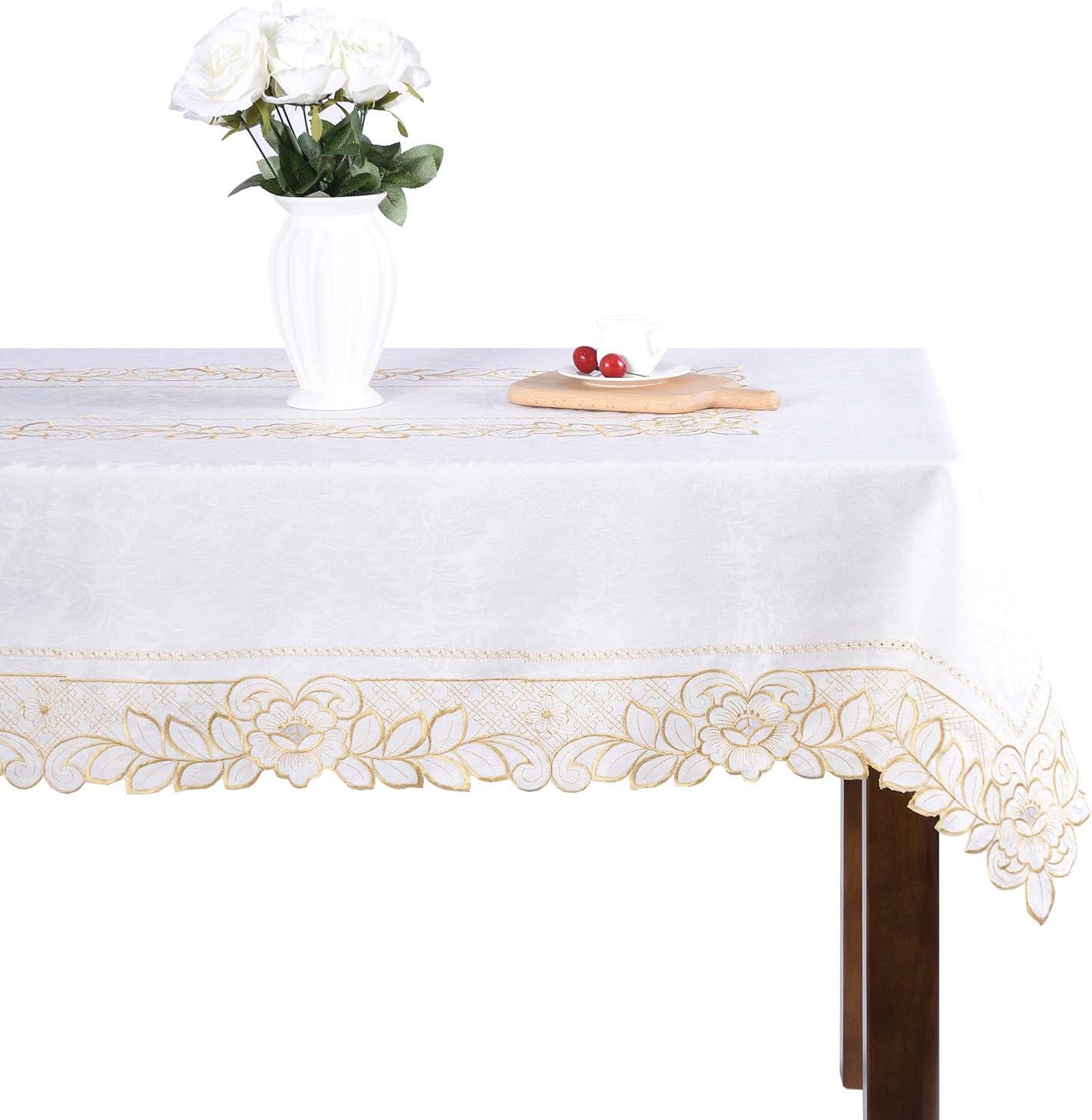 Elegant gold embroidery floral dining home small rectangle tablecloths