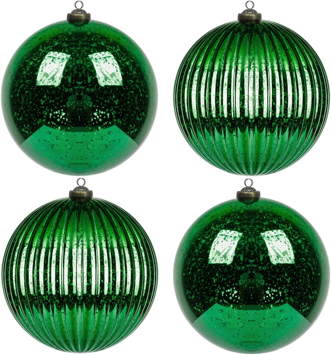 Ornaments - KI Store Green Christmas Ball Ornaments 6-Inch Set of 4 Large Hanging Tree Ornament Decorations Shatterproof Vintage Mercury Balls