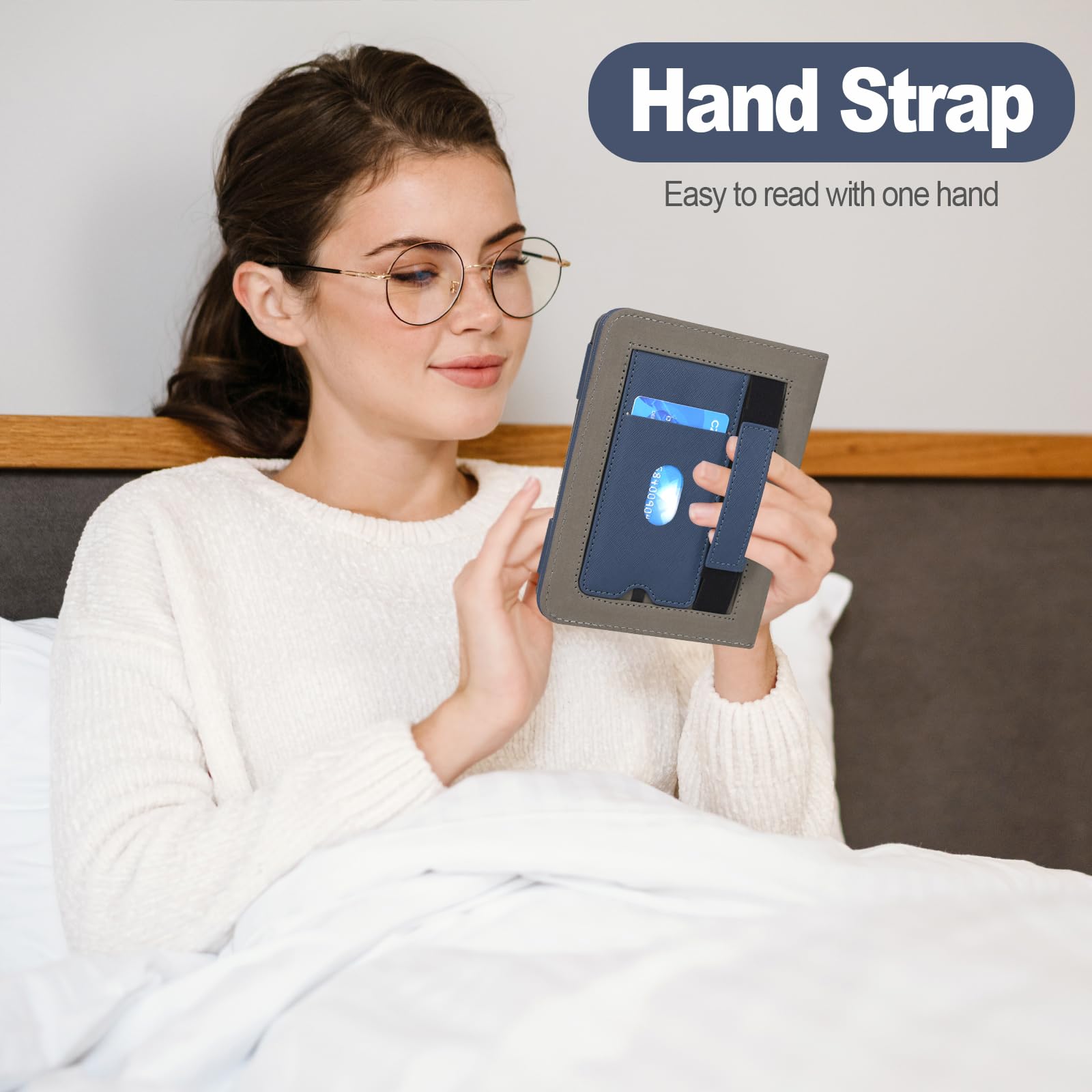 Caweet Case for Kobo Clara Colour/BW 6 Inch 2024 Release, Premium PU Leather Foldable Stand Protective Sleeve Cover with Card Slot and Hand Strap, Blue