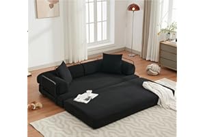 ZEIINPA Convertible Sleeper Sofa Bed with Cylindrical Pillow, Corduroy Folding Mattress Couch with Fixed-Shape Frame, Floor Sofa Lounge Couch for Living Room Bedroom Lounge Studio-Black