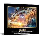 KREATIVE ARTS Motivational Self Positive Office Quotes Inspirational Success Teamwork Posters Canvas Prints Amazing Ocean Wave Pictures Sunset on Sea Landscape Wall Art 20x24
