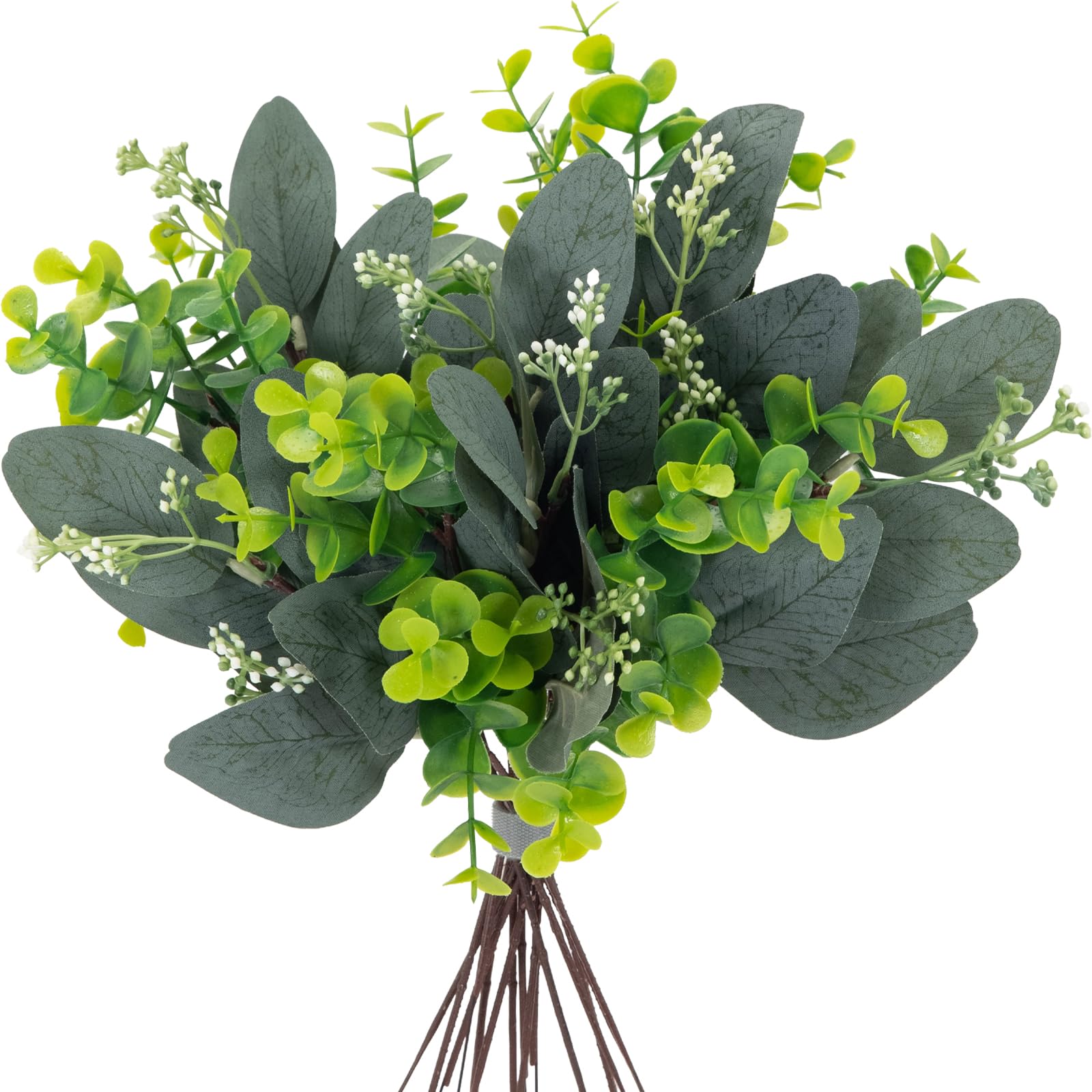 Photo 1 of 12PCS 12.8" Silk Artificial Eucalyptus Stems with White Seeds - Mixed Oval Leaves for Wedding Bouquets, Floral Wreaths, Garlands & Home Greenery Decor