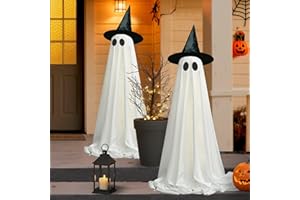 VERSACHARM 2Packs Halloween Decorations-Halloween Decorations Outdoor,Light Up Spooky Ghost Decoration Indoor with Remote Control LED String Lights,Ghost Outside Decor for Yards Porch Gardens Lawn Party