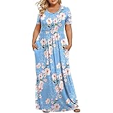 LONGYUAN Women's Plus Size Maxi Dresses for Curvy Women Summer Short Sleeve Casual 2026 Long Dress XL-6XL