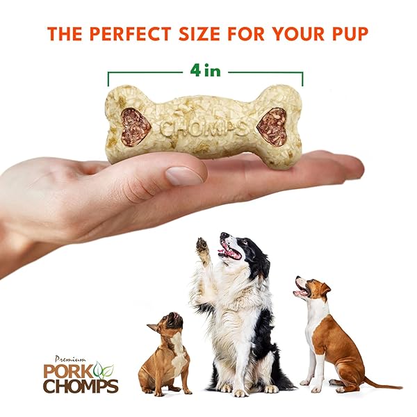 PORK CHOMPS DOG CHEWS, 4-INCH CRUNCHY BONES, BACON FLAVOR, 2 COUNT