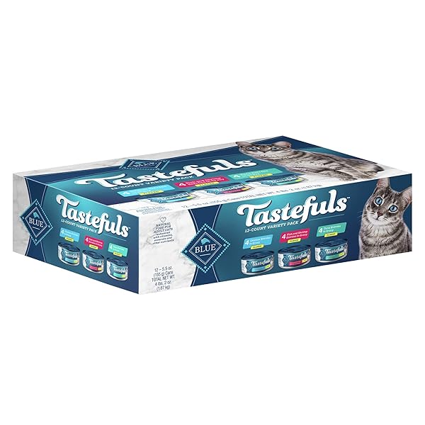 BLUE BUFFALO TASTEFULS NATURAL FLAKED WET CAT FOOD VARIETY PACK, TUNA, CHICKEN AND FISH & SHRIMP ENTRÉES IN GRAVY 5.5-OZ CANS (12 COUNT – 4 OF EACH)