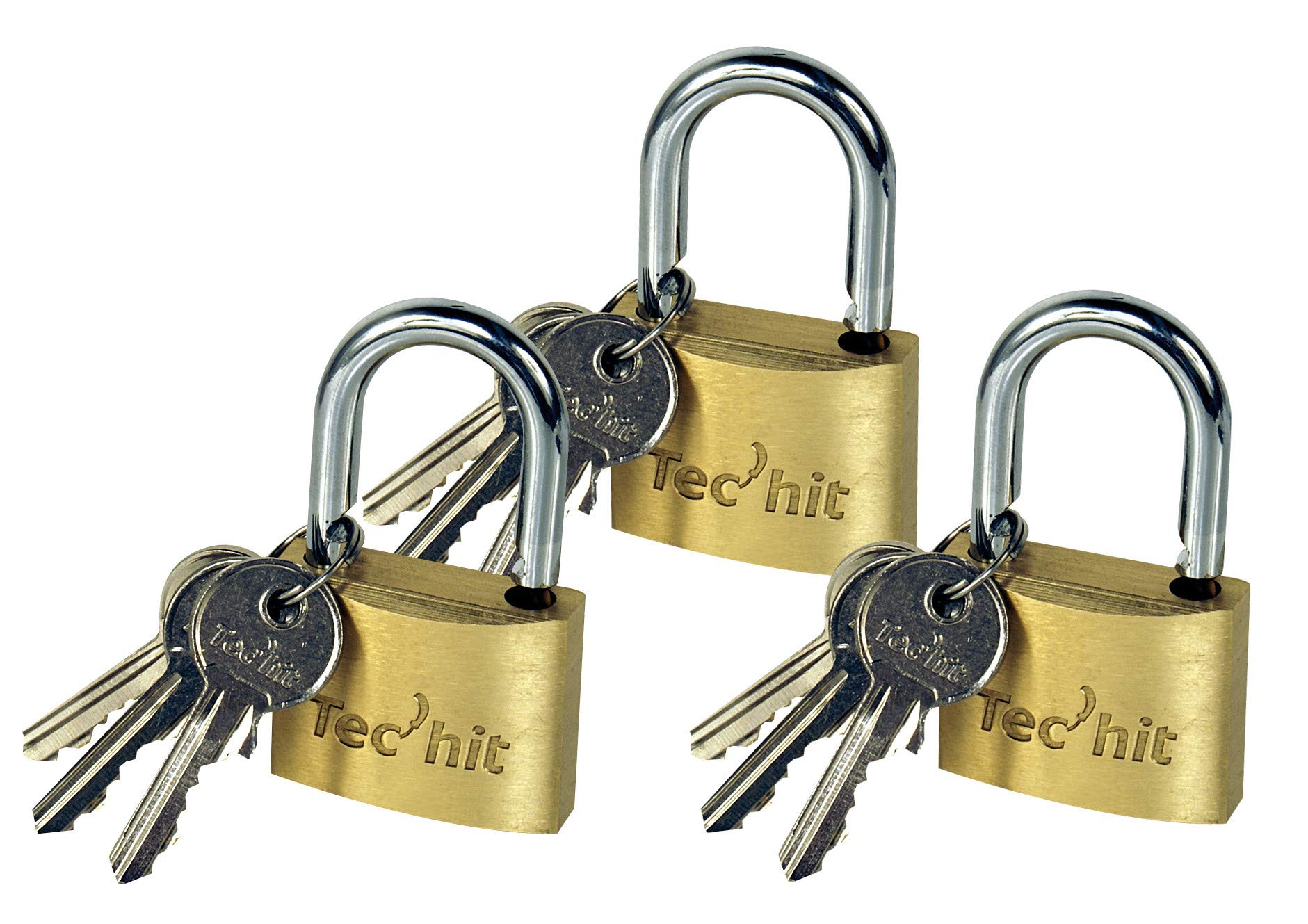 Tec Hit 428330 Set of 3 Padlocks Brass