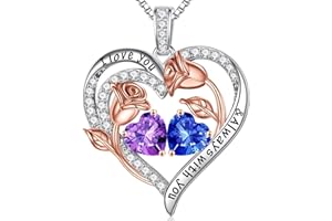 Iefil Valentines Day Gifts for Her - 925 Sterling Silver Rose Heart Birthstone Necklace Birthday Gifts for Women Anniversary Jewelry Gifts for Her Wife Mom Daughter