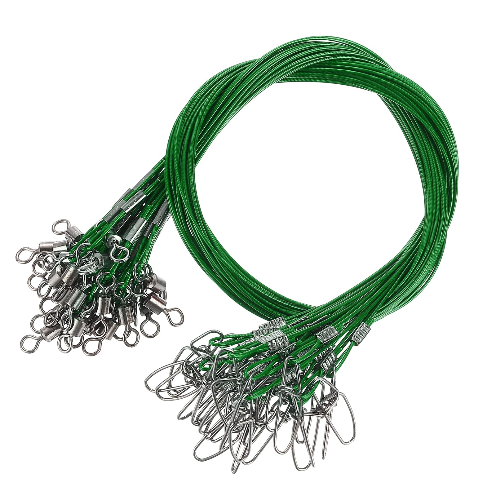 PATIKIL Fishing Wire Leaders 20", 30 Pack 300lb High Strength Carbon Steel Nylon Coated Fishing Line with Swivel Snap for Saltwater Freshwater, Green