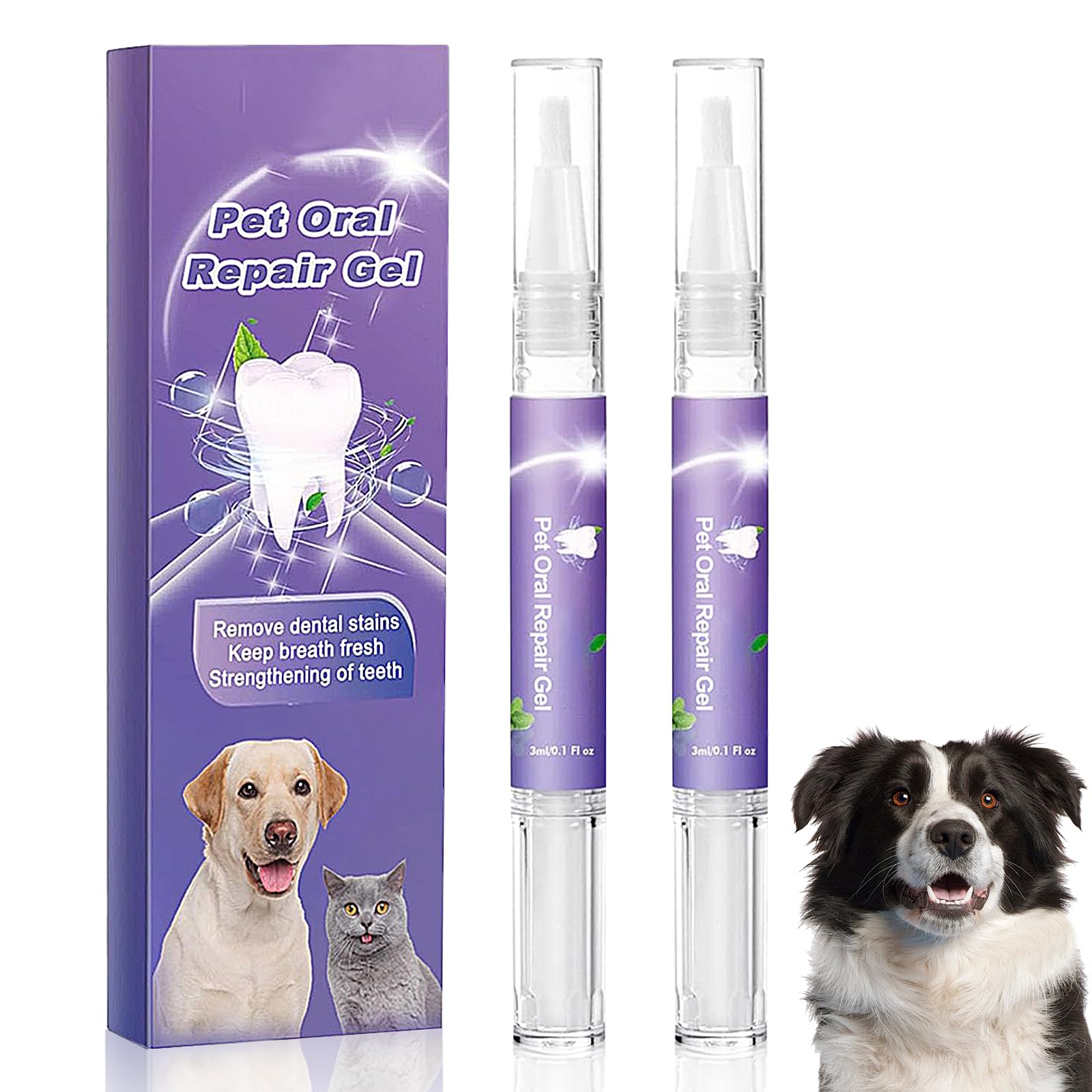2 Pieces Pet Toothbrush and Oral Repair Gel Pen for Dogs, Teeth Cleaning and Whitening