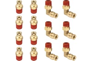 Boeray 1/4” Quick Push to Connect Fittings Brass Male Straight and Elbow Combination DOT Approved 1/4" Tube OD x 1/4" NPT Thread Air Brake Line Adapter Air Suspension Kit Air Hose Repair Kit 14pcs