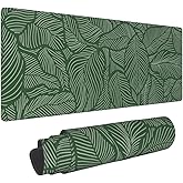 Big Large Gaming Mouse Pad, Split Leaf Xl Long Extended Full Desk Mousepad Table Mat Cute for Women Gifts, Waterproof Desk Mats on Top of Desks for Keyboard with Stitched Edges (Green, 31.5*11.8 In)