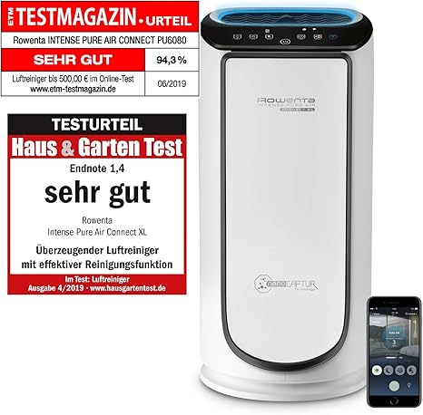 Amazon De Rowenta Pu6080 Luftreiniger Mit App Steuerung Bis Zu 140 M 360 M3 H Cadr Luftleistung 4 Filterstufen Aktivkohlefilter Optimal Fur Allergiker Raucher Tierhaare Extrem Leise Leistungsstark