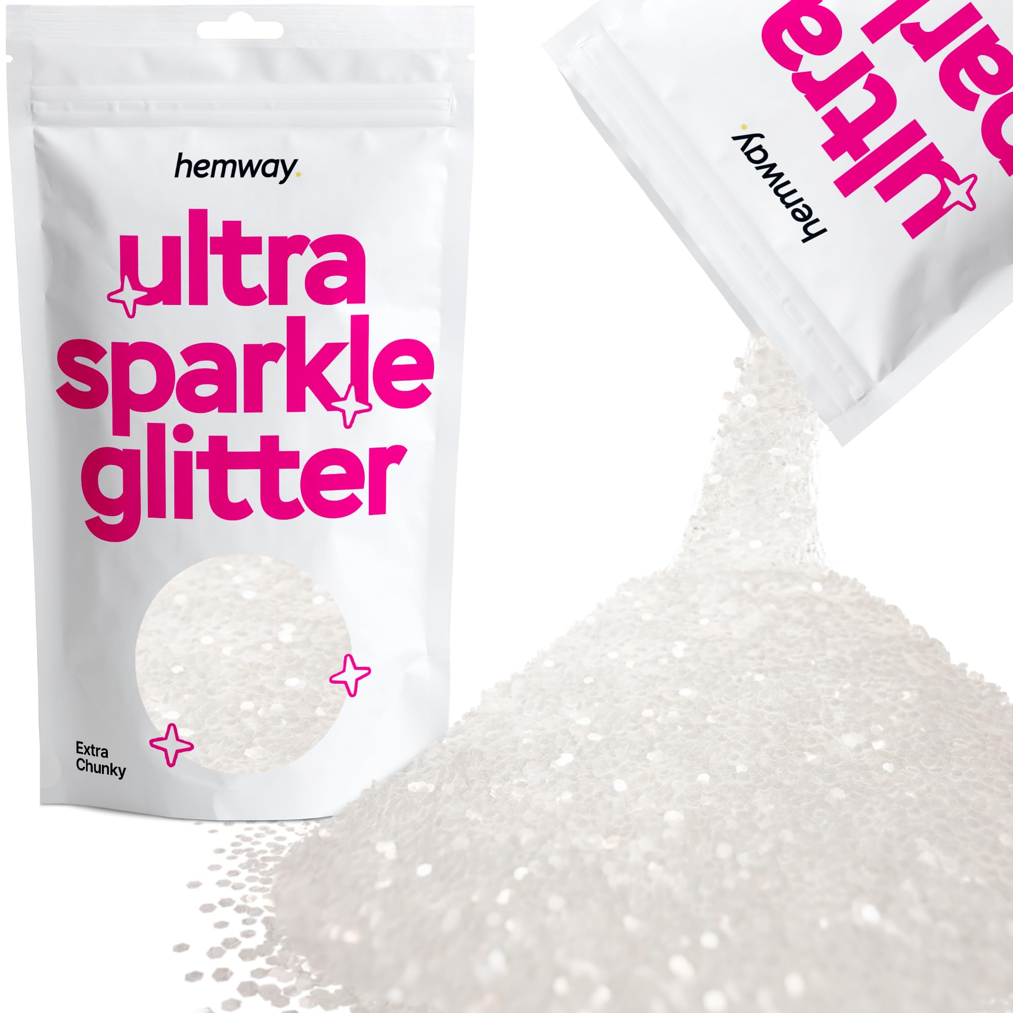 Hemway Ultra Sparkle Glitter White Iridescent 100g Extra Chunky | Glitter for Arts & Craft, Makeup, Nail Art, Crafting, Card Making, Sparkle Decoration