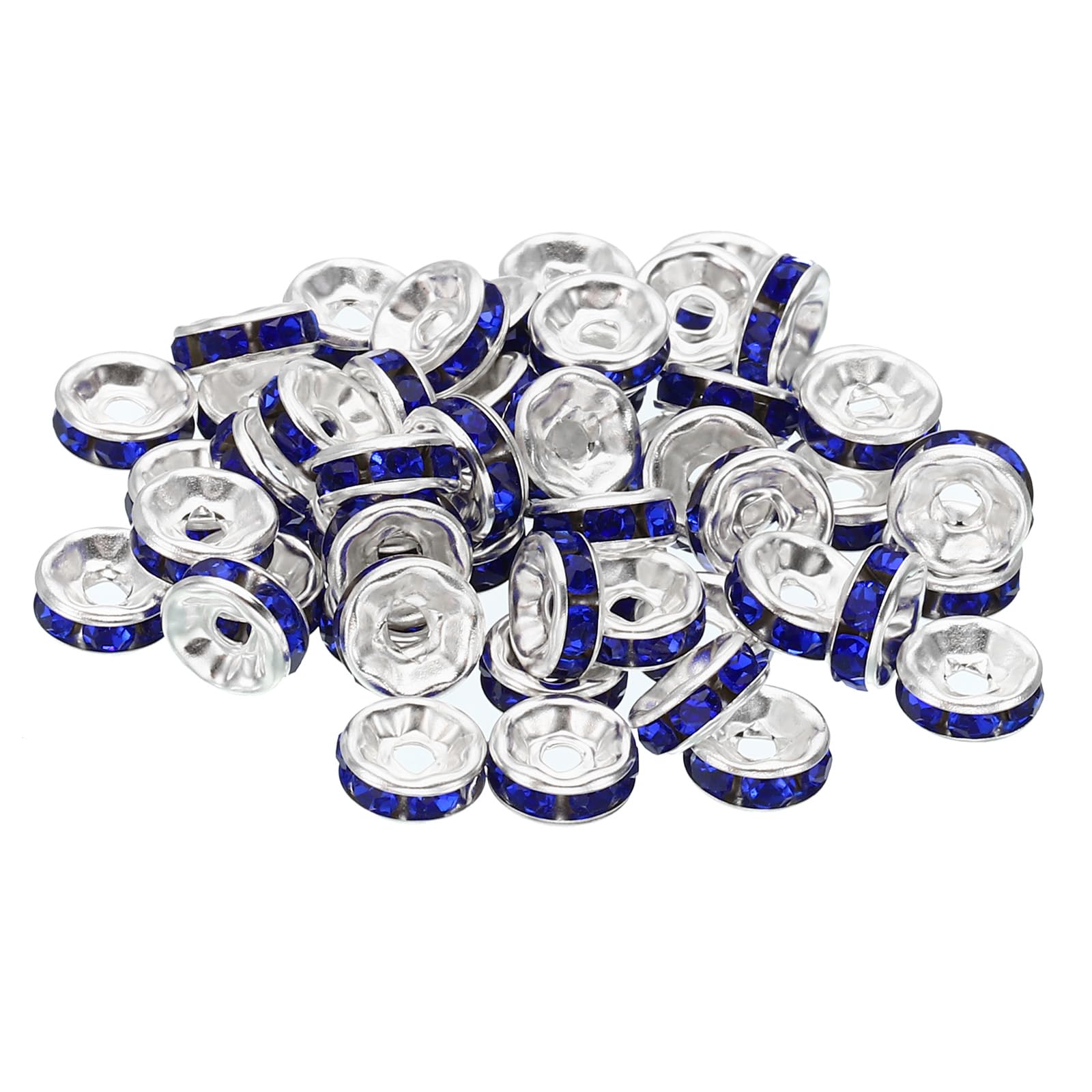 PATIKIL 8mm Spacer Beads, 100pcs Bead Spacers Rondelle Spacer Beads Rhinestone Charm Small Round Bulk Glass Beads Crystal for Making Bracelets Necklaces DIY, Dark Blue