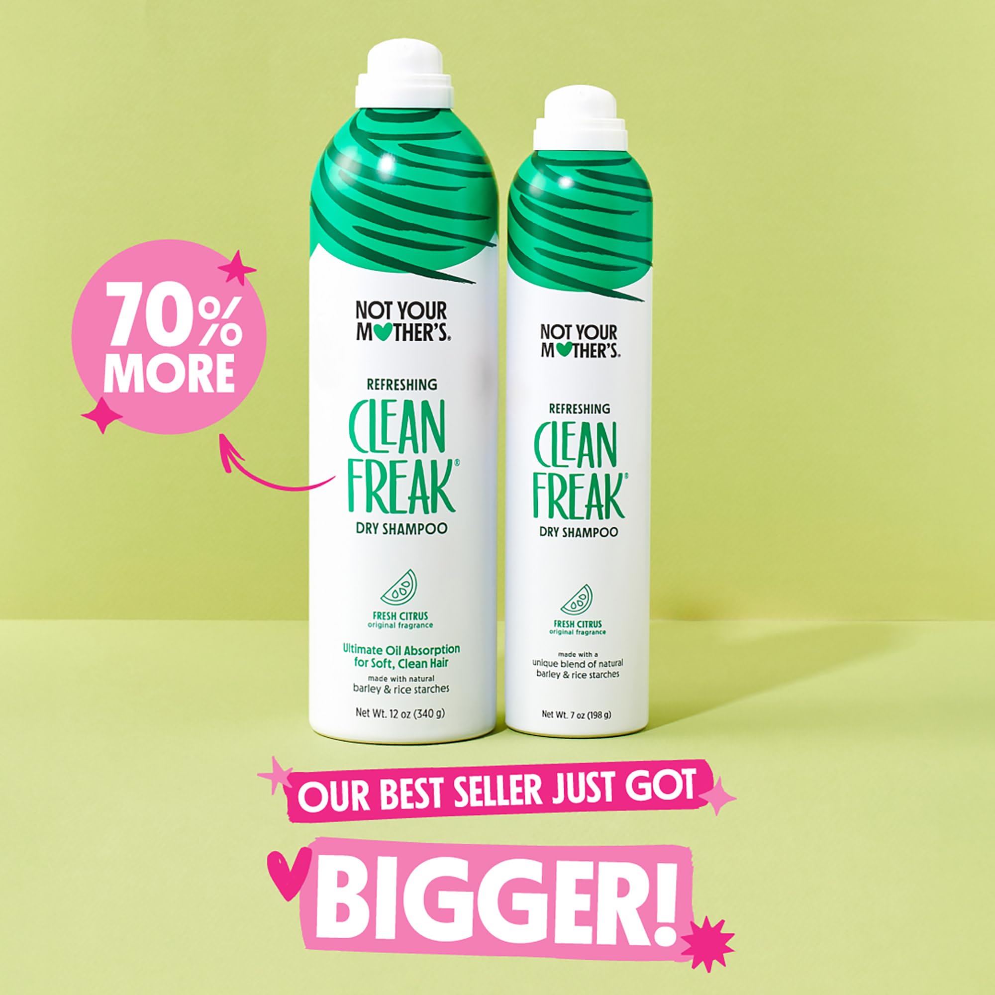 Not Your Mother's Clean Freak Refreshing Jumbo Dry Shampoo (2-Pack) - 12 oz - Instantly Refreshes Hair Between Washes - Fresh Citrus Scent - Ultimate Oil Absorption - For All Hair Types
