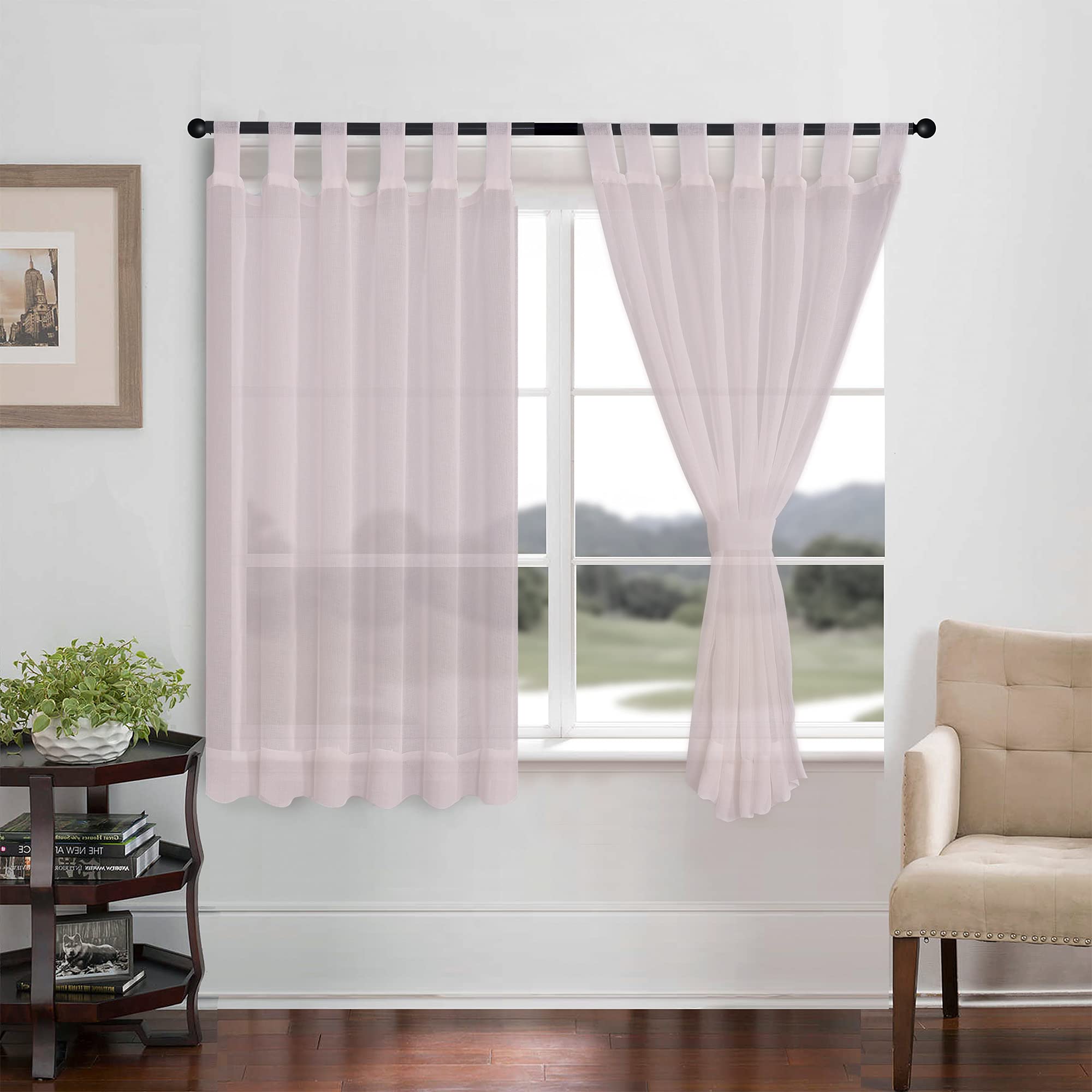 Megachest sheer Voile Tab Top Curtain (linen-net pink, 56" wideX90 drop(W142cmXH228.5cm))