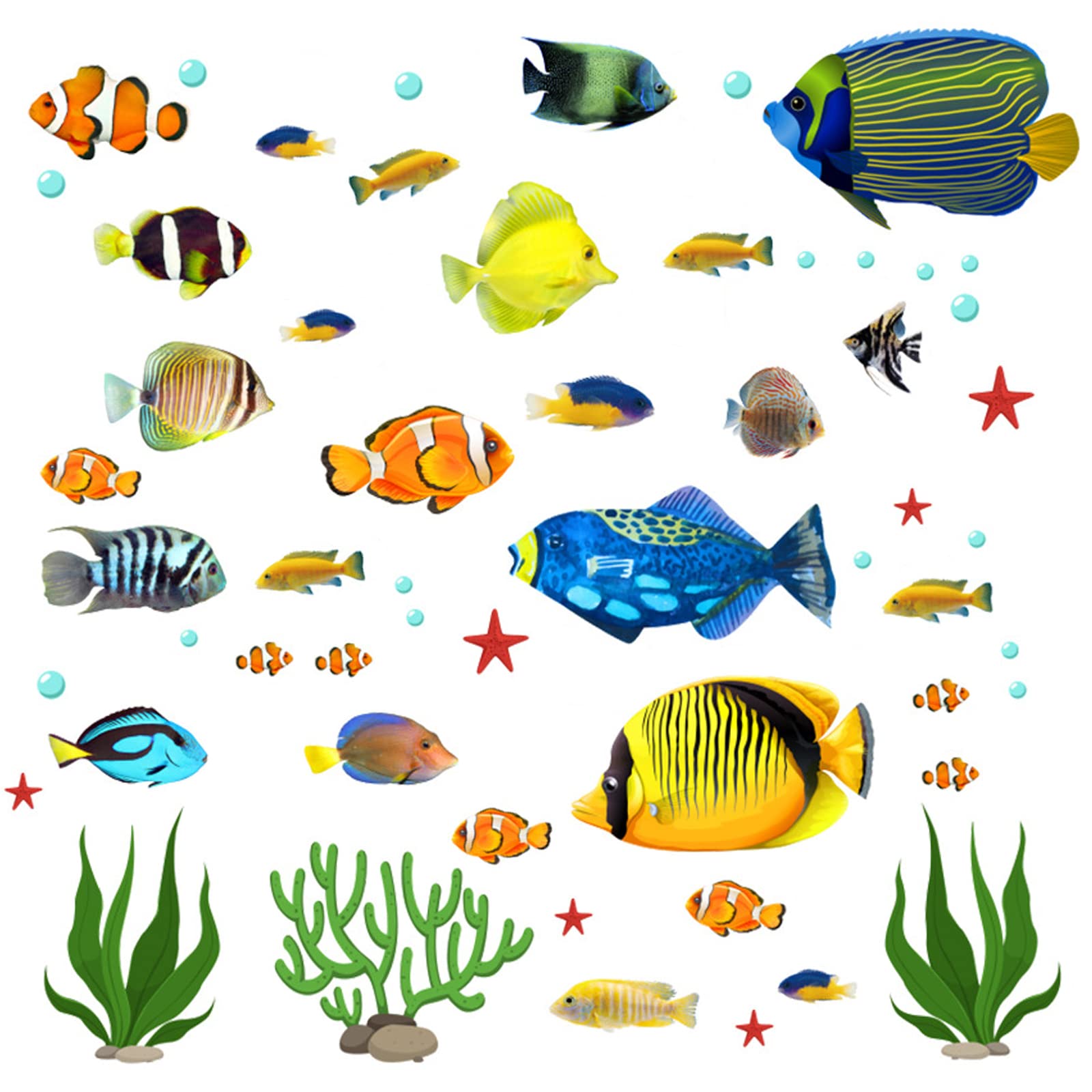 milaosk 2 Pcs Ocean Fish Wall Stickers, Tropical Fish Wall Decals Ocean Creatures Wall Decals Seaweed Marine Animal Stickers Waterproof for Baby Room Bathroom Decoration