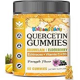 Quercetin Gummies with Bromelain for Adults & Kids - Immune & Seasonal Wellness Support, 800mg Quercetin with Bromelain, Zinc, Elderberry, Vitamin C & D3 - Sugar Free, Vegan, Pineapple Flavor, 60 Ct