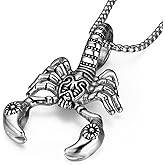 STWTR Men's Necklace Gothic Scorpion Pendant Silver Necklace Halloween Cosplay Costume Stainless Steel Pendant
