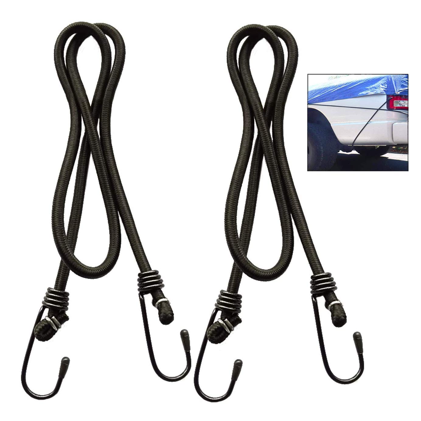 XLKJ 2 Pcs Elastic Bungee Cords Bungee Straps,140cm x 8mm Heavy Duty Bungees Ropes Straps with Hooks for Bicycle, Motorcycle Car Caravan Trunks Transport Locking Load Securing