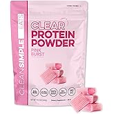 Clean Simple Eats Clear Protein Drinks, 20G Grass Fed Whey Protein Isolate, Ultra Filtered, Light & Refreshing Beverage, Low Lactose, No Artificial Ingredients, Pink Burst Flavor, 20 Servings