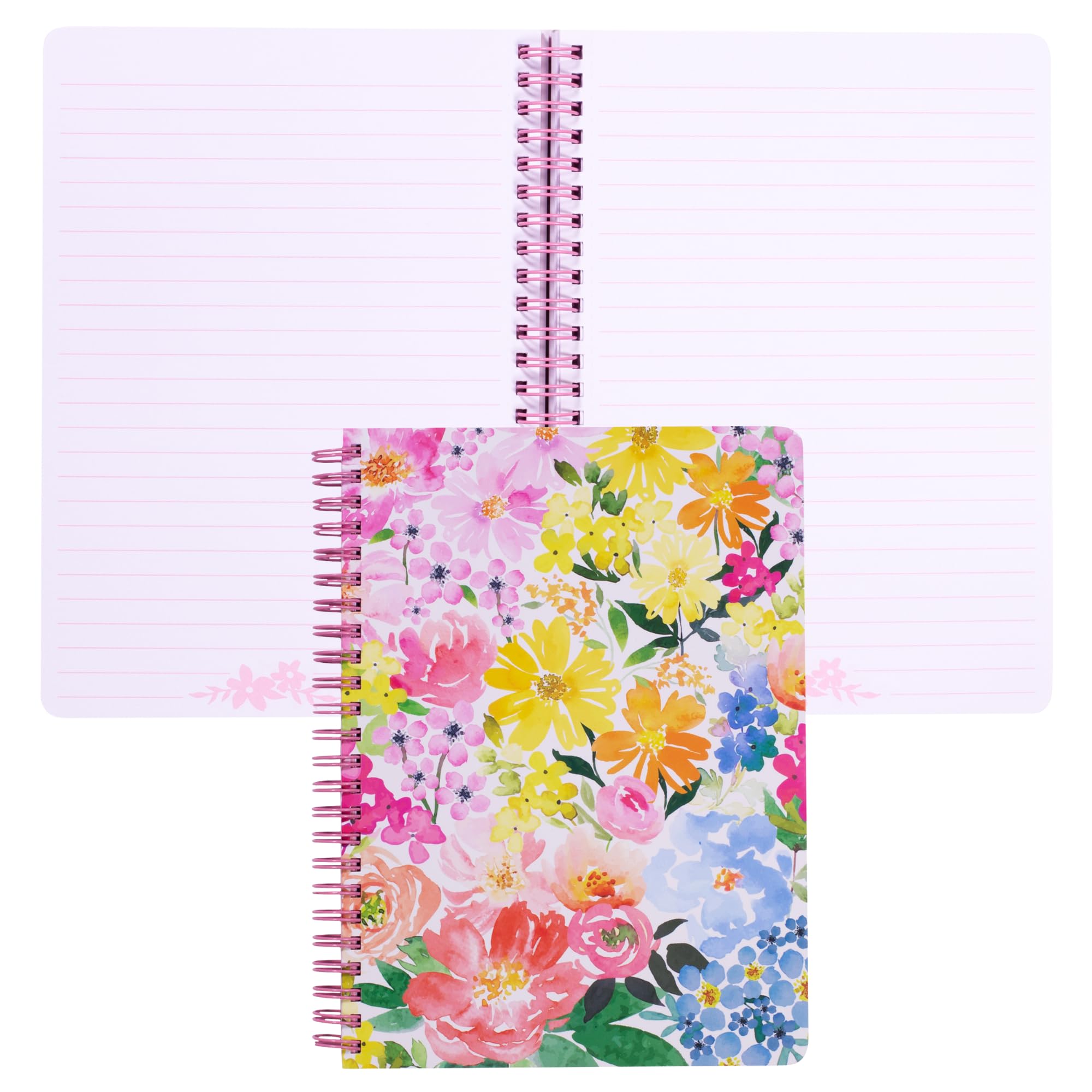 Steel Mill & Co Cute Floral Mini Spiral Notebook, 8.25" x 6.25" Journal with Durable Hardcover and 160 Lined Pages, Summer Garden