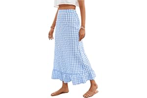SHENHE Women's Gingham Skirt Long Ruffle Hem A Line High Waist Plaid Maxi Skirt
