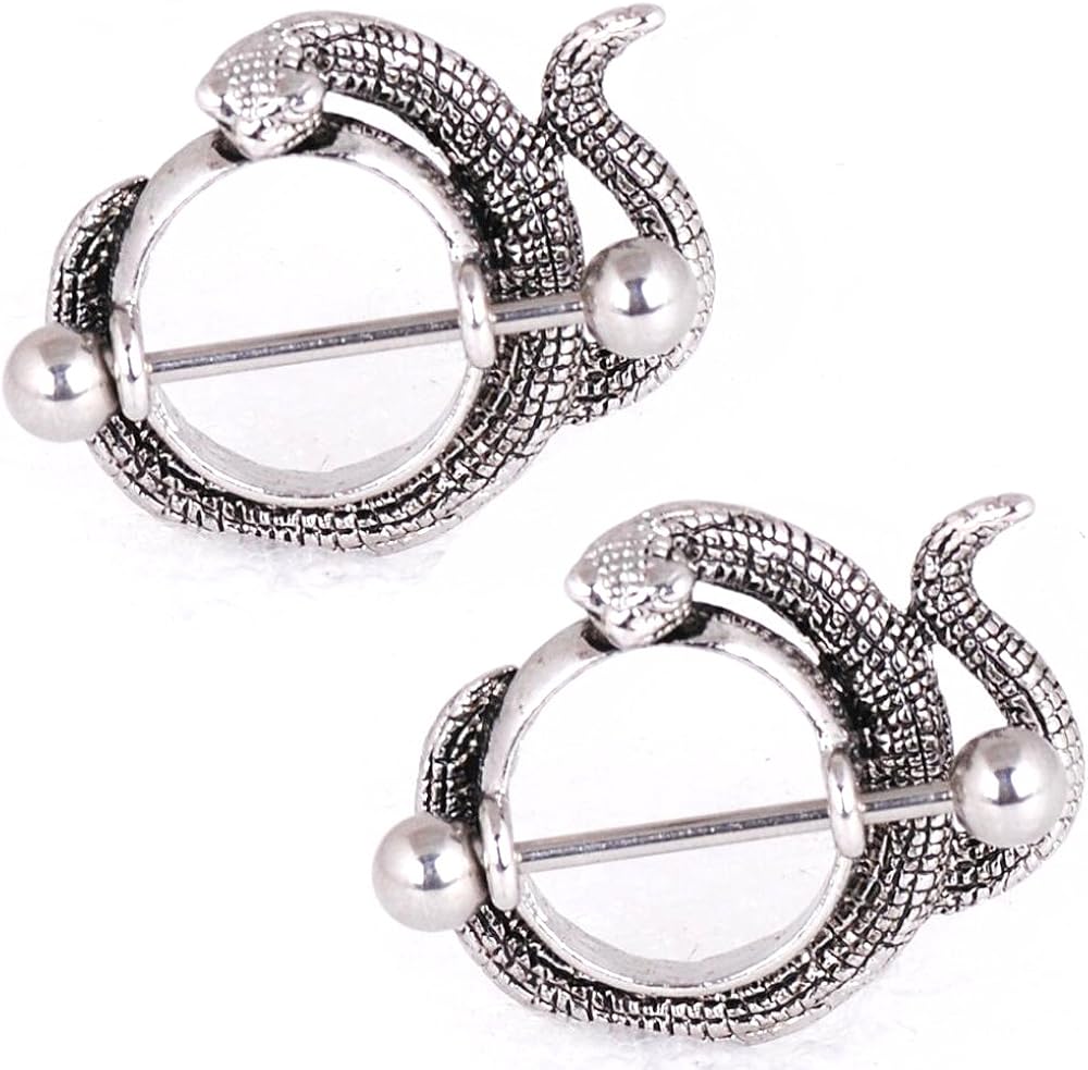 Nipple Bars Nipple Piercings Jewelry 3D Snakeshpe 14g Sold as a Pair