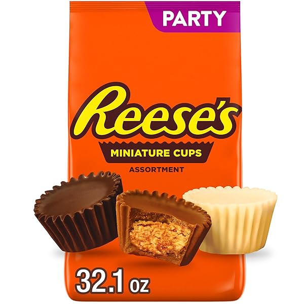 REESE’S MINIATURES ASSORTED FLAVORED PEANUT BUTTER CUPS, CANDY PARTY PACK, 32.1 OZ