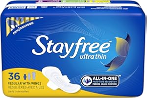 Stayfree Ultra Thin Regular Pads with Wings For Women, Reliable Protection and Absorbency of Feminine Moisture, Leaks and Periods, 36 count - Pack of 4