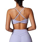 ABOCIW Womens V Neck Twist Back Sports Bra Padded Low Impact Fitness Yoga Bra Workout Crop Top