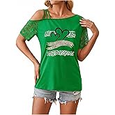 SweatyRocks Women's Cold Shoulder Asymmetrical Tops Cut Out Animal Print Floral Lace Graphic T Shirt