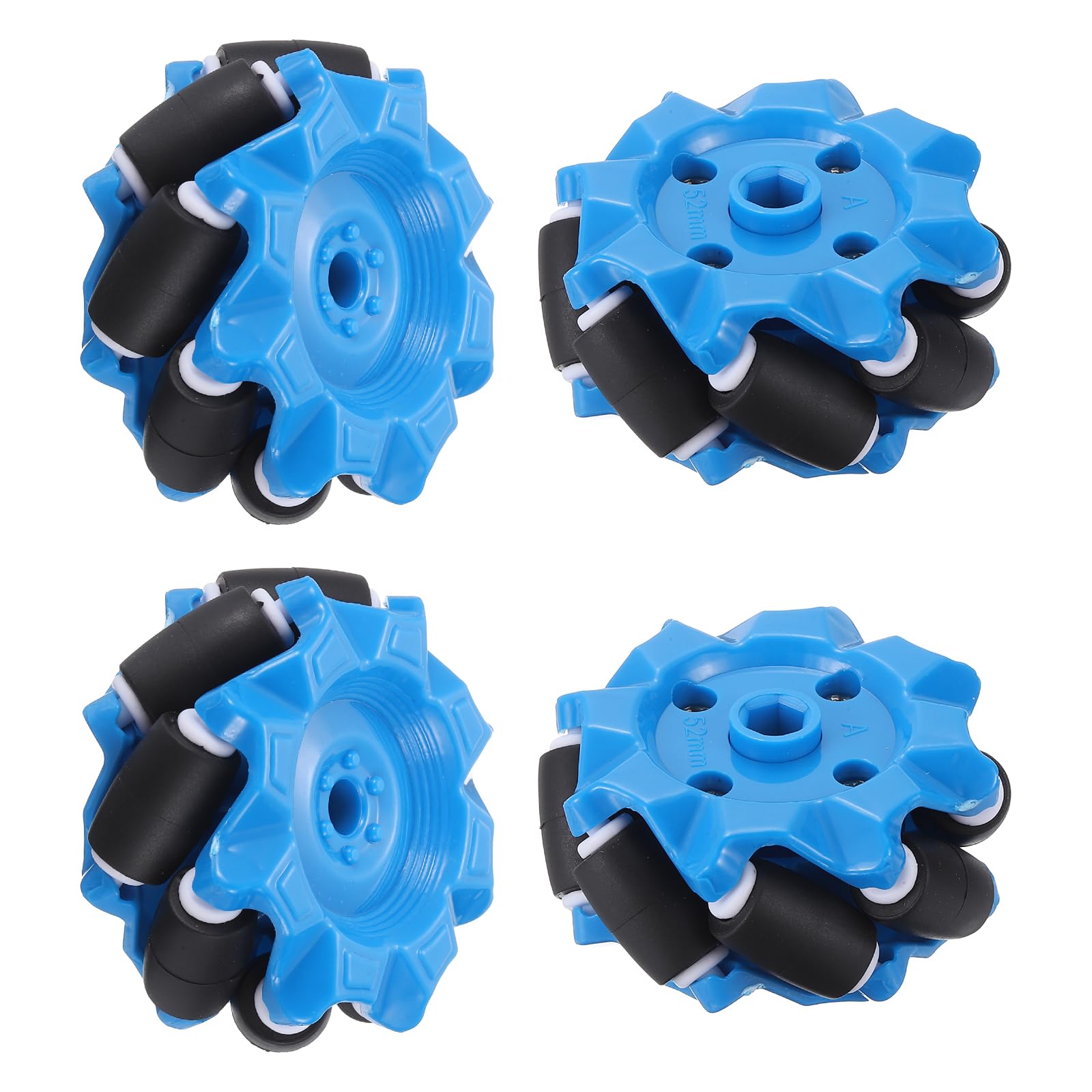 sourcing map 1Set Mecanum Wheels Set, 52mm / 2.05" ABS Rubber Omnidirectional Wheels for Smart Robot Car Parts DIY Models Accessories, Blue