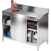 Stainless Steel Work Table with Cabinet, 47" x 24" Commercial Kitchen Worktable with Sliding Door &amp; 440 lbs Load Capacity for Restaurant, Home, Garage (47" x 24")