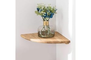 Conamily Corner Shelf, 7inch Solid Oak Wood Floating Corner Shelf Wall Mount Round End Floating Speaker Shelves with Wire Hole for Small Plant Photo Frame for Bedroom Kitchen, Living Room