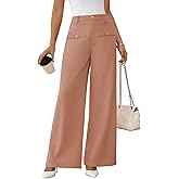 Pink Queen Wide Leg Dress Pants for Womens High Waist Pants for Work Button Decor Textured Long Trousers Slacks