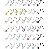 Prjndjw 44pcs 18G 20G Nose Rings Studs Nose Rings for Women Nose Piercings Jewelry Surgical Stainless Steel Straight Nose Studs Moon Star Heart Butterfly Hypoallergenic for Men