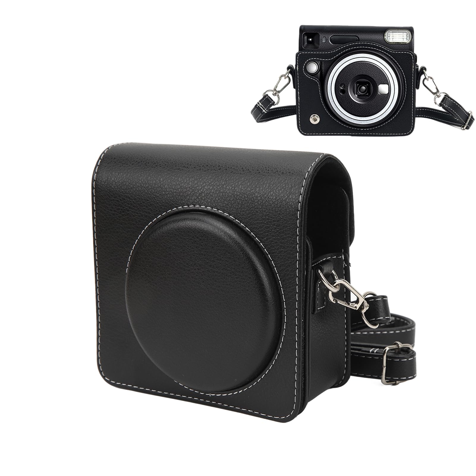Protective Case for Fujifilm Instax Square SQ40 Instant Film Camera, Soft PU Leather Bag with Adjustable Shoulder Strap, Vintage Black