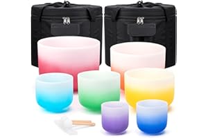 Sevenbowls 432HZ 7PCS Set Of 6-12 Inch Aria Gradient Design Frosted Quartz Crystal Singing Bowls With 2 PCS Travel Carry Case Bag