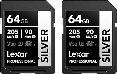 Lexar Professional SILVER 64GB SD Card 2-Pack UHS-I U3 V30 205MB/s Read 90MB/s