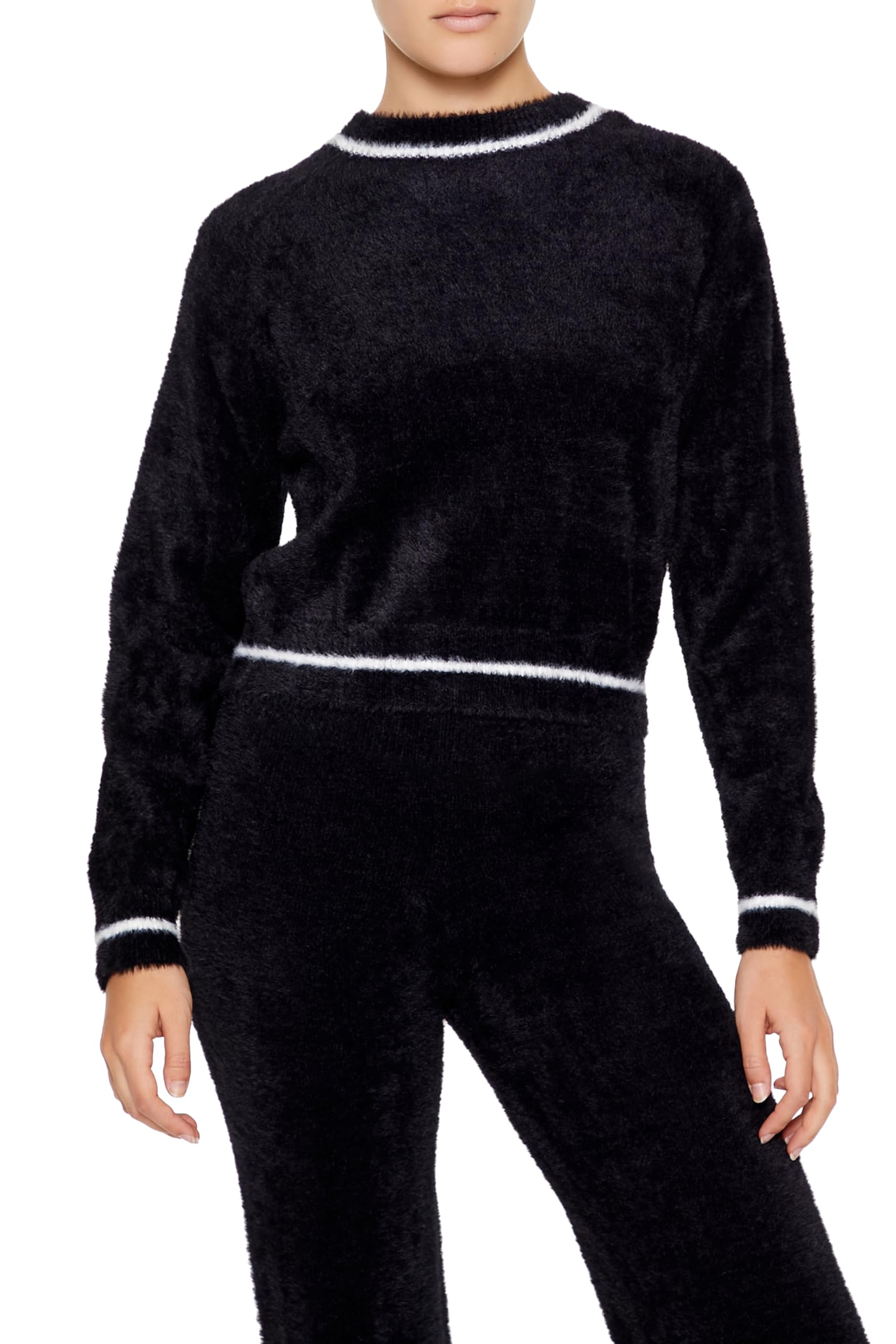Photo 1 of Forever 21 Women's Two-Tone Fuzzy Knit Sweater Black
