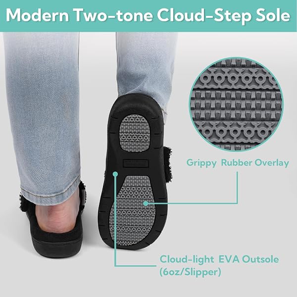 GARONNE WOMEN’S OPEN-TOE SLIPPERS WITH HIDDEN HOOK-AND-LOOP AND ARCH SUPPORT, SUMMER HOUSE SHOES FOR WOMEN INDOOR/OUTDOOR(8,DARK GREY)