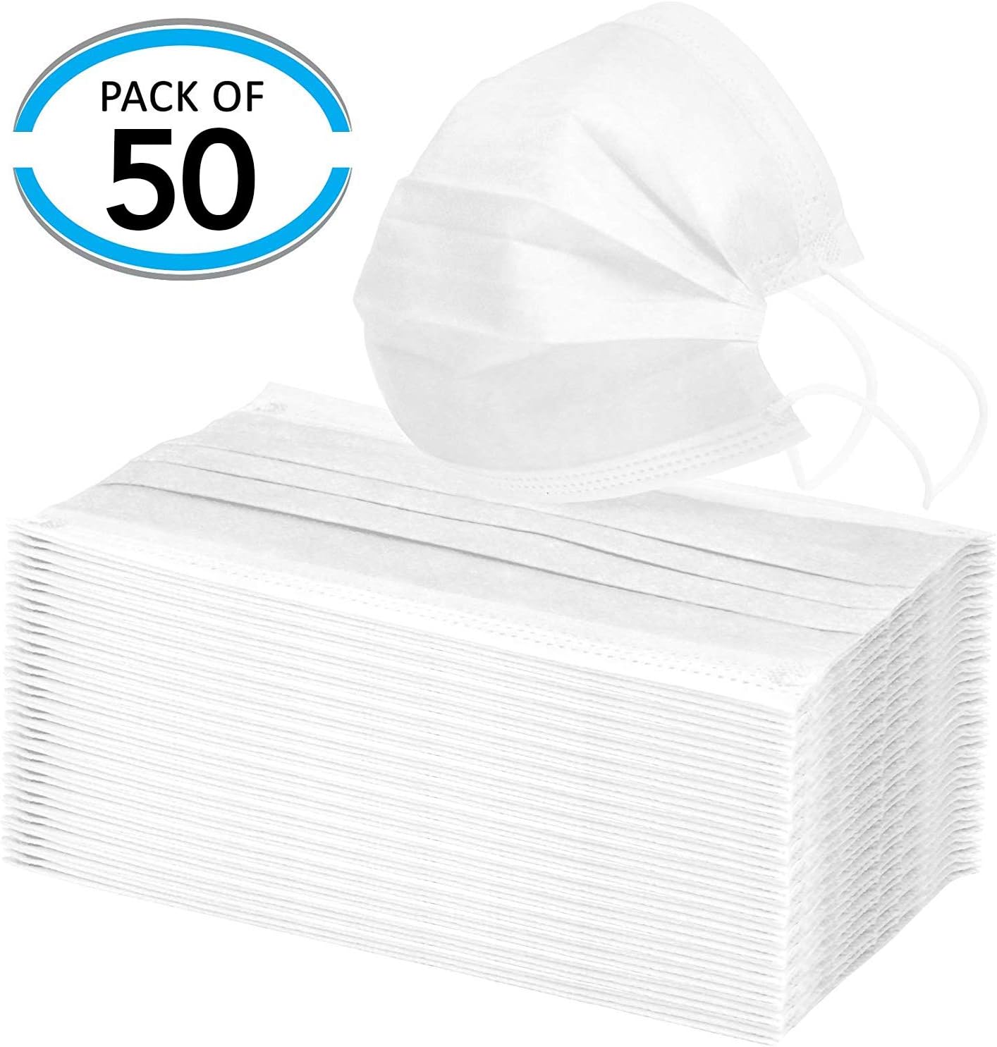 50 Count Luxton Disposable Face Mask with Elastic Ear Loop - Breathable Surgical Mask
